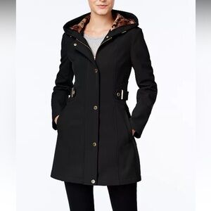 Via Spiga Black Trench Coat with Gold Accents